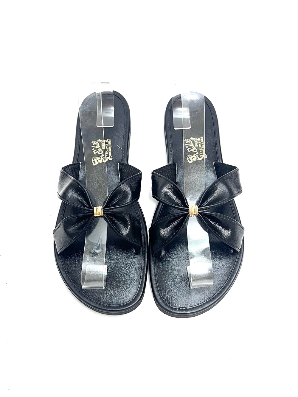 Vintage 1980s deadstock black vegan leather criss cross bow sandals